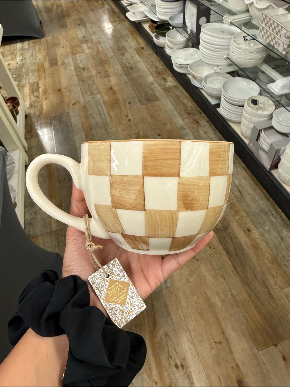 Home Cream & Tan Check Ceramic Mug -